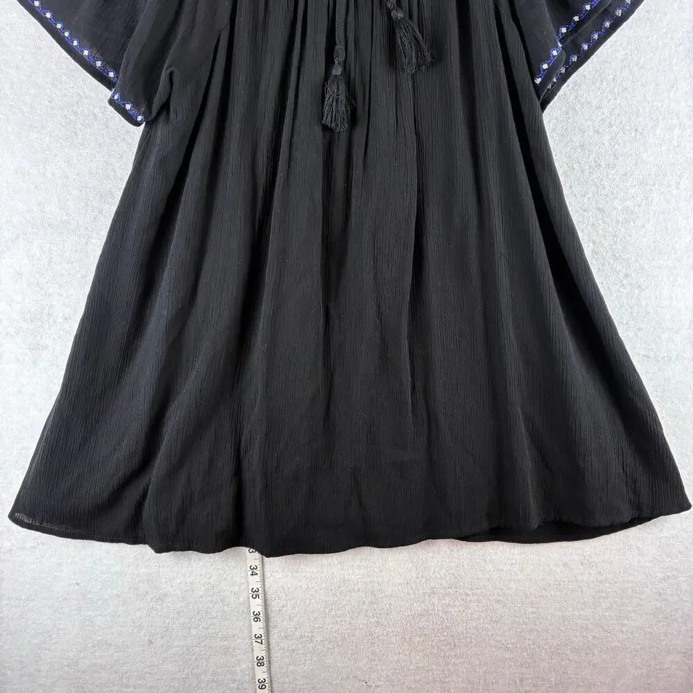 Blue Rain Boho Tunic Dress Womens Oversized XS Black Blue Floral Cottage Peasant